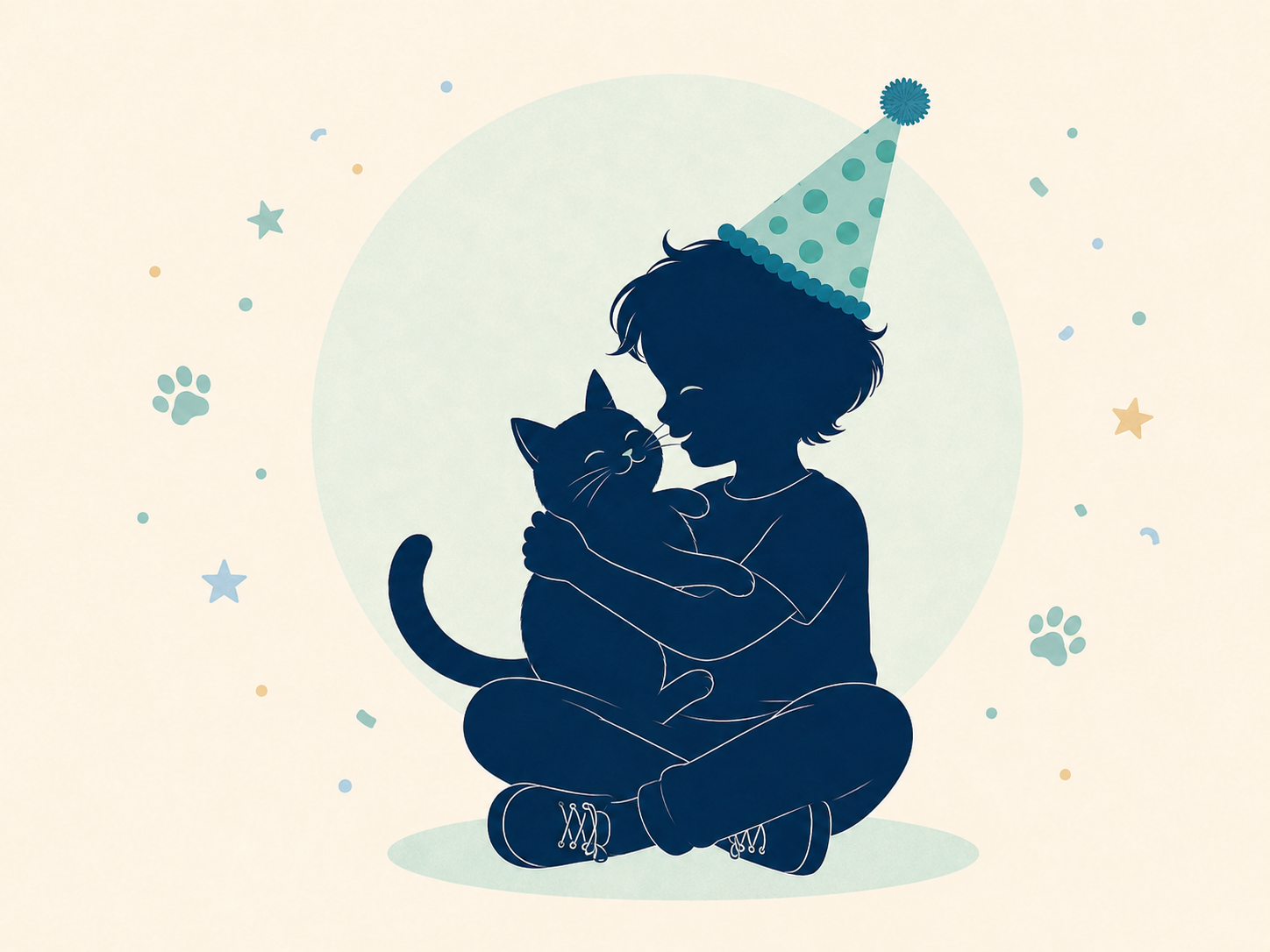 Kid with cat at a party - illustration
