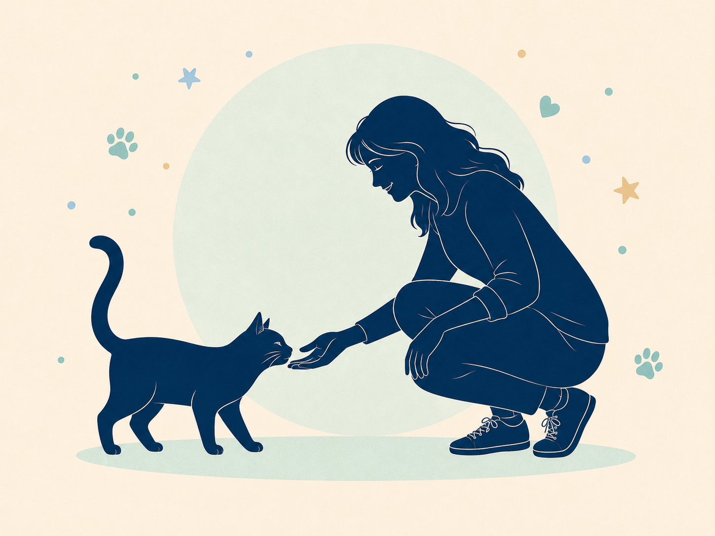 Visitor greeting an adoptable cat at Paws & Purrs cat café in Carmel